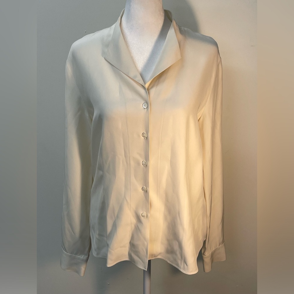 Lafayette 148 New York Womens Top Size 6 100% Silk Ivory White Blouse